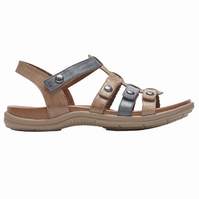 Rockport Cobb Hill Rubey T-Strap Sandalen Damen Khaki OED-651320